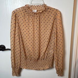 Trendy JS Sheer gold black polka dot sexy blouse